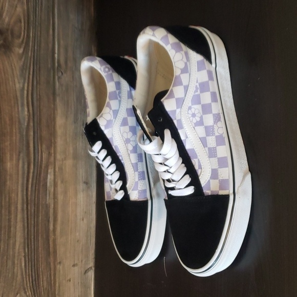 New Vans Old Skool Floral Check Lavender Purple White Black Sneakers - Picture 7 of 10